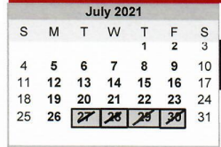 District School Academic Calendar for Austin Middle School for July 2021