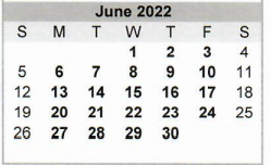 District School Academic Calendar for Memorial 7th 8th 9th Grade Center for June 2022