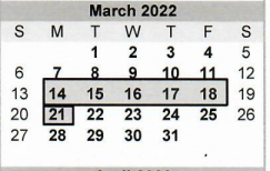 District School Academic Calendar for Memorial 7th 8th 9th Grade Center for March 2022