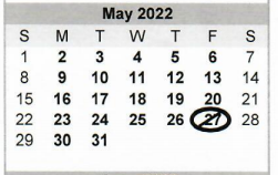 District School Academic Calendar for Franklin Elementary for May 2022