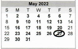 District School Academic Calendar for Memorial High School for May 2022