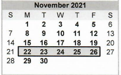 District School Academic Calendar for Memorial 7th 8th 9th Grade Center for November 2021
