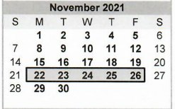 District School Academic Calendar for Houston Elementary for November 2021