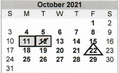 District School Academic Calendar for Memorial 7th 8th 9th Grade Center for October 2021