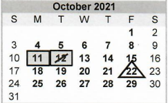 District School Academic Calendar for Edison Middle School for October 2021