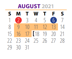 District School Academic Calendar for Jefferson Co J J A E P for August 2021