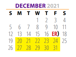 District School Academic Calendar for Van Buren El for December 2021