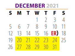 District School Academic Calendar for Alter Sch for December 2021