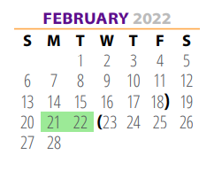 District School Academic Calendar for Ridgewood El for February 2022