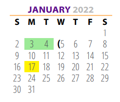 District School Academic Calendar for Jefferson Co J J A E P for January 2022