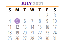 District School Academic Calendar for Alter Sch for July 2021