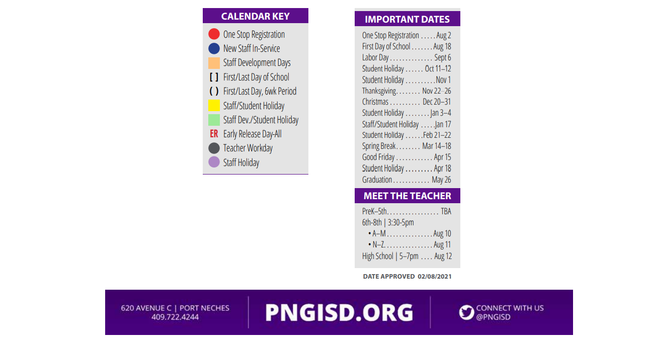 District School Academic Calendar Key for Port Neches El