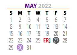 District School Academic Calendar for Port Neches El for May 2022