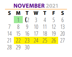 District School Academic Calendar for Ridgewood El for November 2021