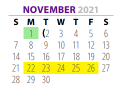 District School Academic Calendar for Woodcrest El for November 2021