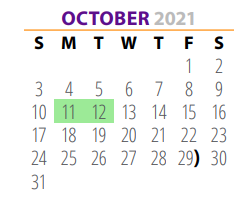 District School Academic Calendar for Jefferson Co J J A E P for October 2021