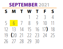 District School Academic Calendar for Alter Sch for September 2021