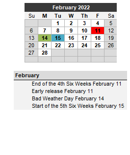 District School Academic Calendar for Post High School for February 2022