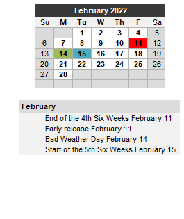 District School Academic Calendar for Post Middle for February 2022