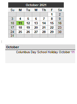 District School Academic Calendar for Post Middle for October 2021