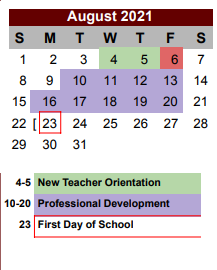 District School Academic Calendar for Poteet Intermediate for August 2021