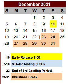 District School Academic Calendar for Poteet High School for December 2021