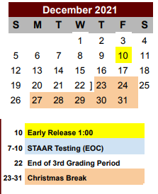 District School Academic Calendar for Poteet Junior High for December 2021