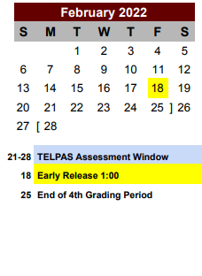 District School Academic Calendar for Atascosa Co Juvenile Unit for February 2022