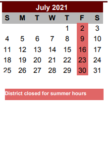 District School Academic Calendar for Atascosa Co Juvenile Unit for July 2021