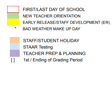 District School Academic Calendar Legend for Poteet Elementary