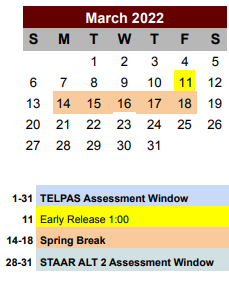 District School Academic Calendar for Poteet Intermediate for March 2022