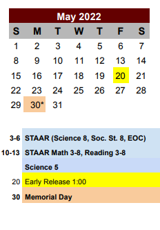 District School Academic Calendar for Poteet Intermediate for May 2022