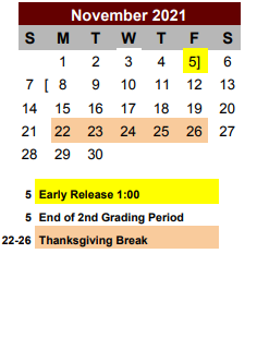 District School Academic Calendar for Poteet Intermediate for November 2021