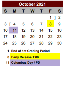 District School Academic Calendar for Poteet Intermediate for October 2021
