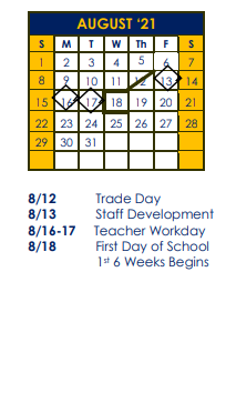 District School Academic Calendar for Wilson Co J J A E P for August 2021