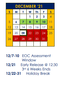 District School Academic Calendar for Wilson Co J J A E P for December 2021
