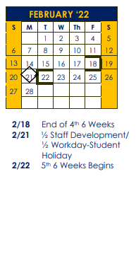 District School Academic Calendar for Poth Junior High for February 2022