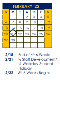 District School Academic Calendar for Wilson Co J J A E P for February 2022