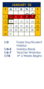 District School Academic Calendar for Poth Choice Program for January 2022