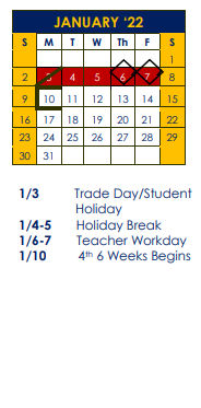 District School Academic Calendar for Floresville Ed Alter Ctr for January 2022