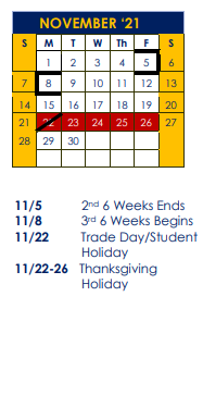 District School Academic Calendar for Poth Choice Program for November 2021