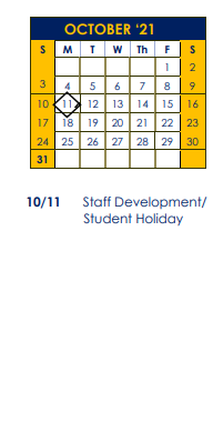 District School Academic Calendar for Floresville Ed Alter Ctr for October 2021