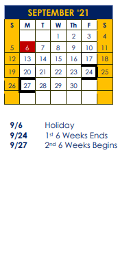 District School Academic Calendar for Poth Choice Program for September 2021
