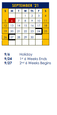 District School Academic Calendar for Wilson Co J J A E P for September 2021