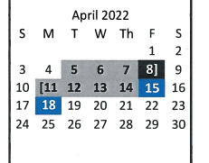 District School Academic Calendar for Pottsboro Middle for April 2022