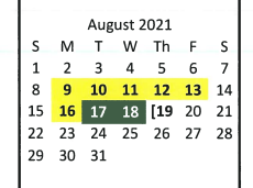District School Academic Calendar for Pottsboro Middle for August 2021