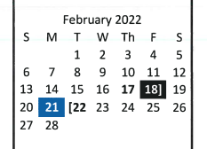 District School Academic Calendar for Pottsboro Intermediate for February 2022