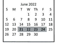District School Academic Calendar for Pottsboro High School for June 2022