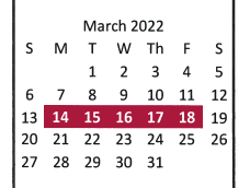 District School Academic Calendar for Pottsboro Middle for March 2022