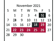 District School Academic Calendar for Pottsboro Elementary for November 2021